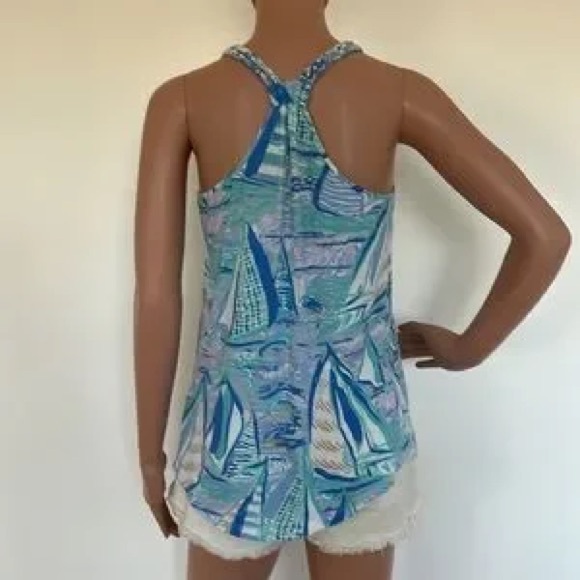 Lilly Pulitzer Aboat Time Sailboat Racerback Nautical Tank Top - Picture 2 of 4